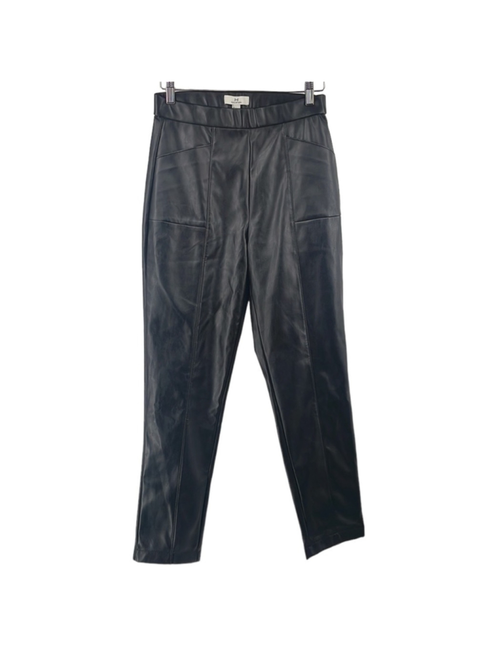 H by Halston black faux leather stretch pants front pockets NWT sz sm